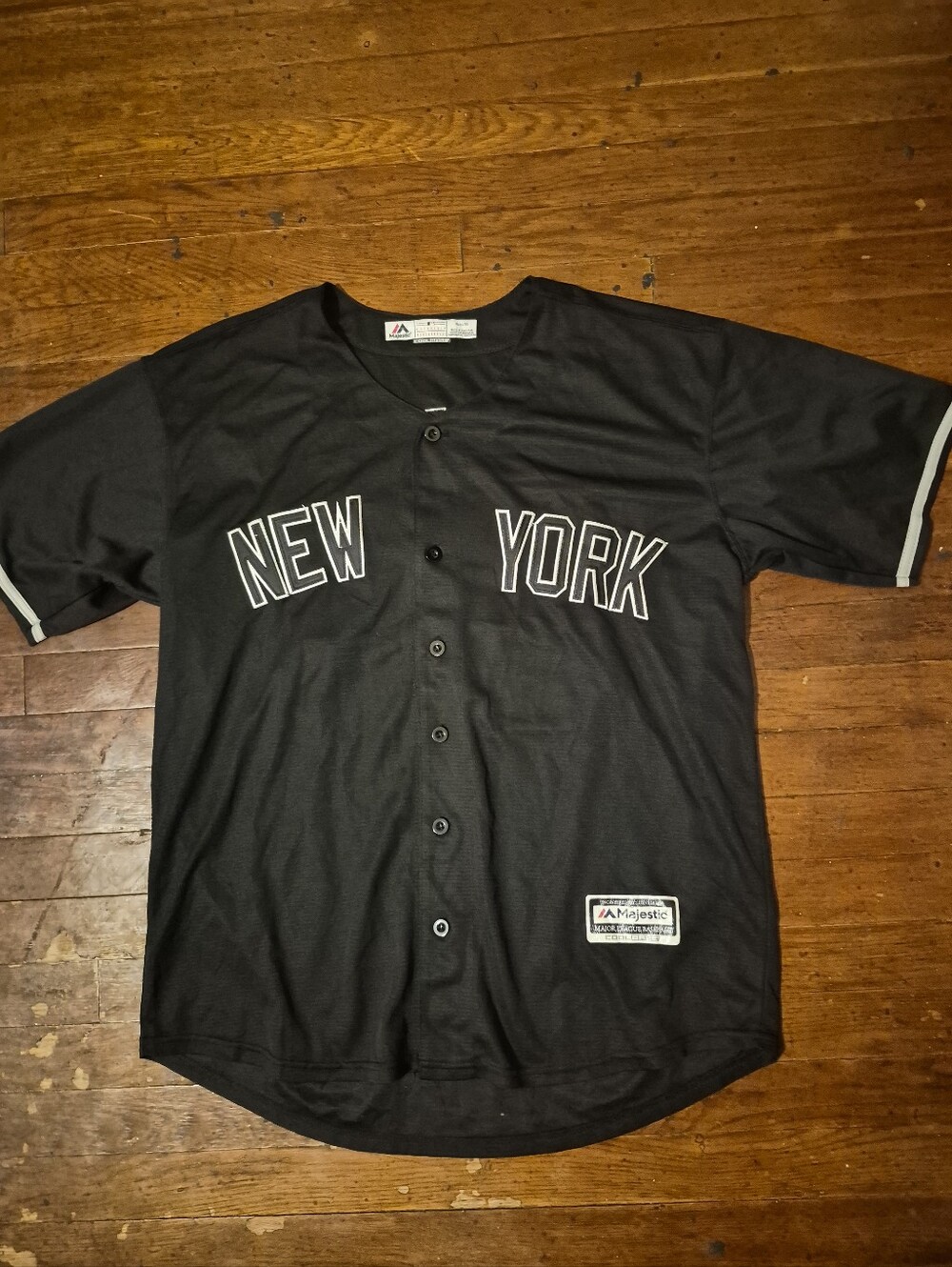 New York Yankees Baj Mens Sz XL Black Blue Majestic Baseball Jersey